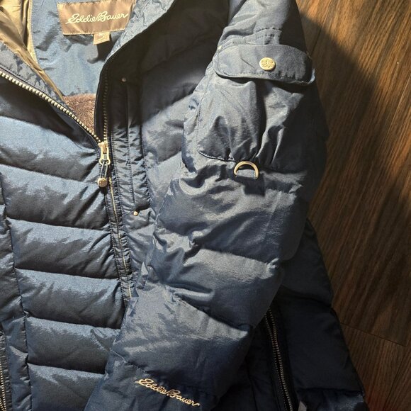 EDDIE BAUER Midi Length Navy Blue Down Filled Puffer Parka Coat NWOT/SIZE PS - Picture 5 of 11